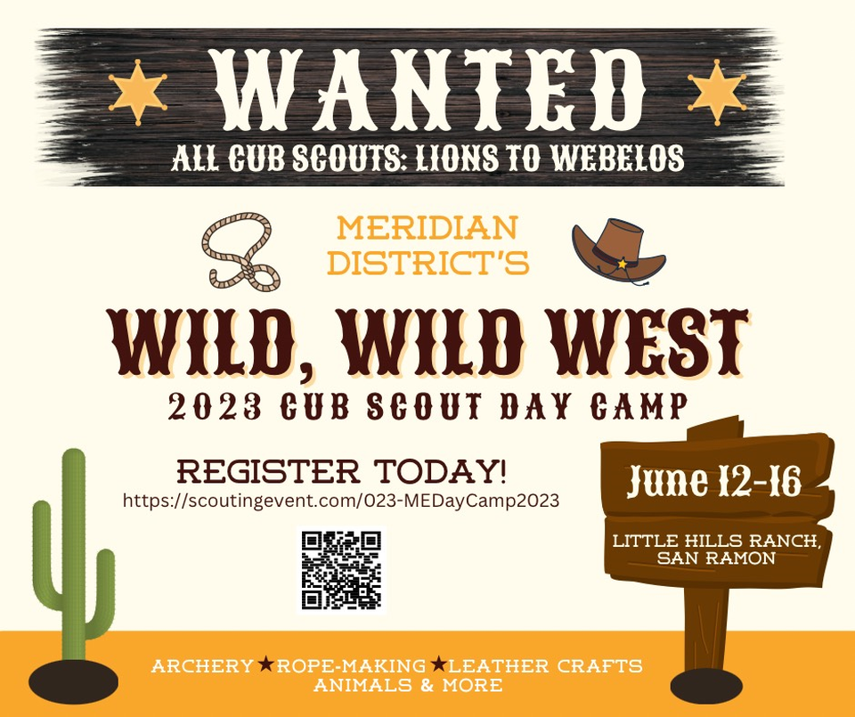 Logo for Meridian District Day Camp 2023 Wild, Wild West